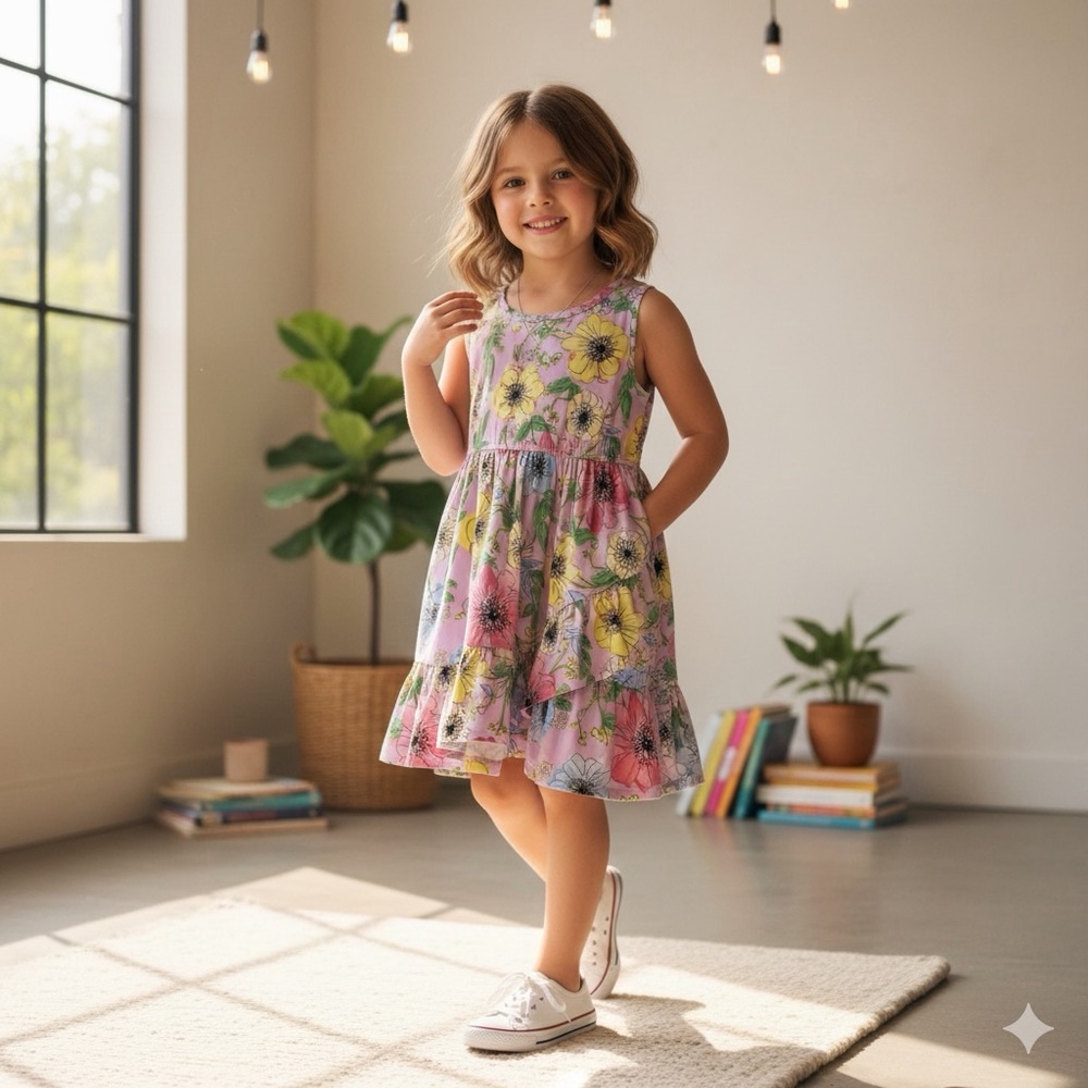 BCBGirls‎ Pink Floral Ruffle Dress Size 7/8 | Spring Summer Casual Outfit